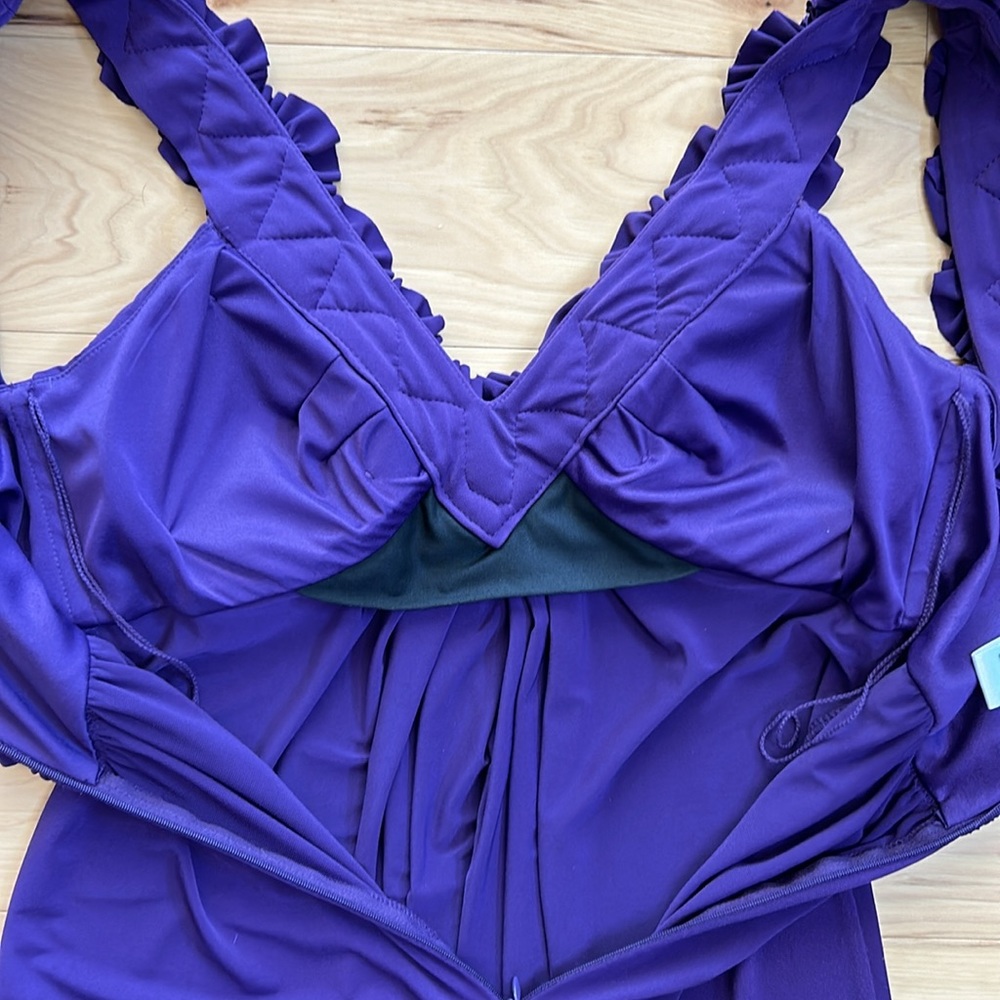 Maggie London Deep Purple V-Neck Ruffle Dress | Size 10 - Picture 6 of 7